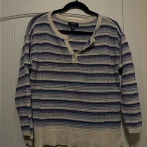 Chaco Women's V-Neck Sweater - Blue and Cream Stripes